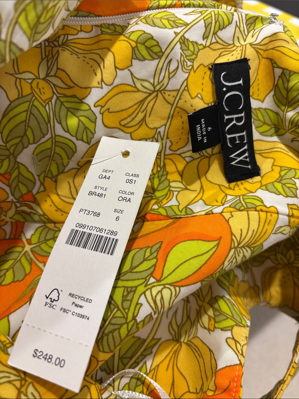 J. Crew Women’s Orange Floral Sundress with lemon accents, size 6 - Picture 4 of 5
